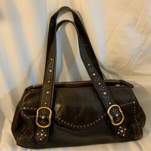 MICHAEL KORS Brown Leather Studded LARGE Shoulder Bag Purse Vintage